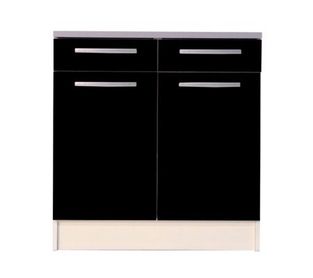 Meuble bas de cuisine noir 80 cm 2 portes avec plan de travail